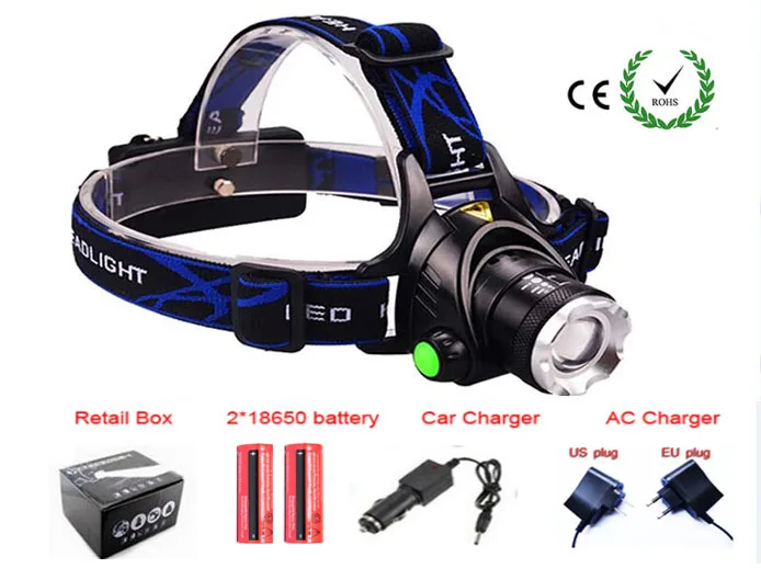 Waterproof LED Headlight T6 3modes Headlamp with 18650 Battery 2