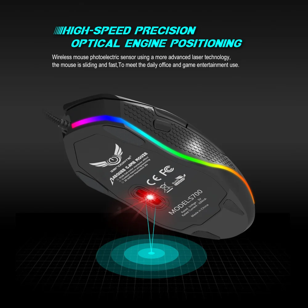 ZERODATE программируемая игровая мышь 4800 dpi 6 кнопок RGB с подсветкой USB оптическая мышь для геймера для ПК ноутбука