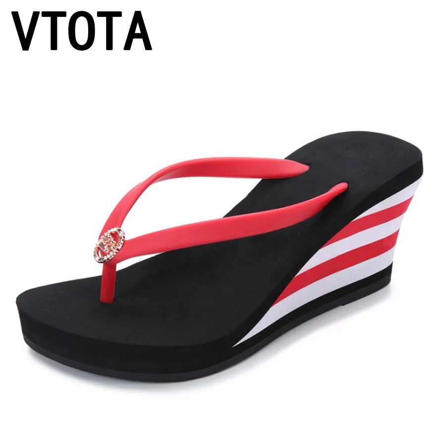 

VTOTA Flip Flops Women Slippers 2018 Wedges Platform Beach Shoes Summer Metal Decoration Female Slippers Sapato Feminino H36