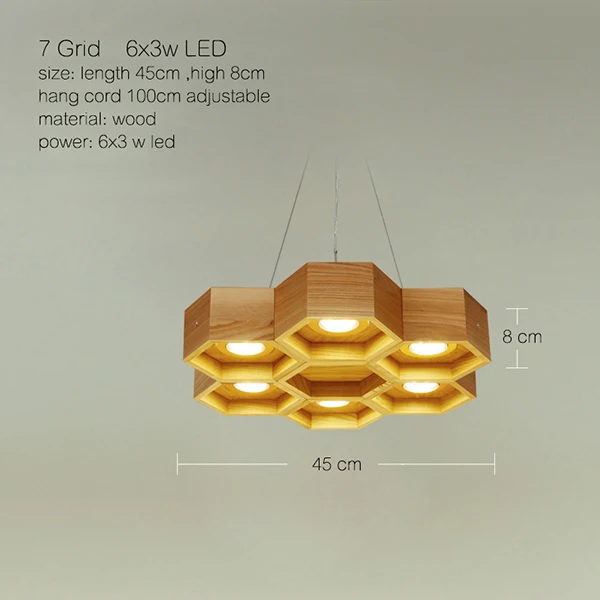 Дизайнерский выбор деревянный кулон соты светильник скандинавский креативный минималистичный гостиной обеденный деревянный подвесной светильник hanglamp - Цвет корпуса: 7 Grid 18W
