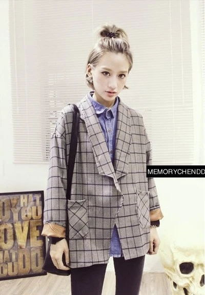 Autumn Spring Vintage Casual Wear Women Suit Plaid Check Street Style Blazer Loose Design Single Button Ladies Xz22 In Blazers From Womens Autumn Spring Vintage Casual Wear Women Suit Plaid Check Street Style Blazer Loose Design Single Button Ladies Xz22 In Blazers From Womens