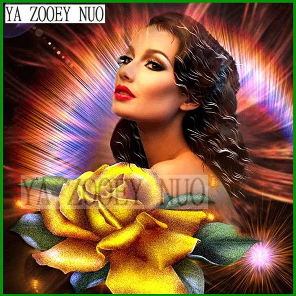 

YA ZOOEY NUO DIY Diamond Painting Cross Stitch Diamond Embroidery Wedding Decor Drill Girl and yellow rose Gift KL842