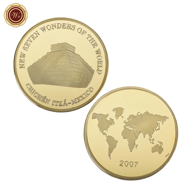 24k Gold Plated Metal Coin New Seven Wonders of Wolrd Challenge Gold Coins 7pcs