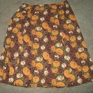 YOUNG STUFF skirt size 38 gold green roses Made in USA calf length elastic waist (2)