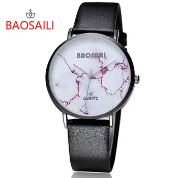 

2019 New Style BAOSAILI Red Crack White Marble Design Fashion Watch For Women Lady Analog Quartz Clock Relogio Feminino