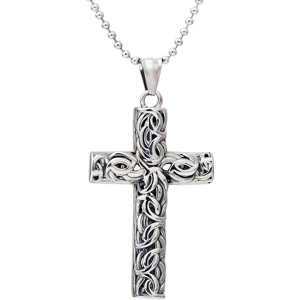 

Fashion Men's Silver Black 316L Stainless Steel Cross Pendant Necklace