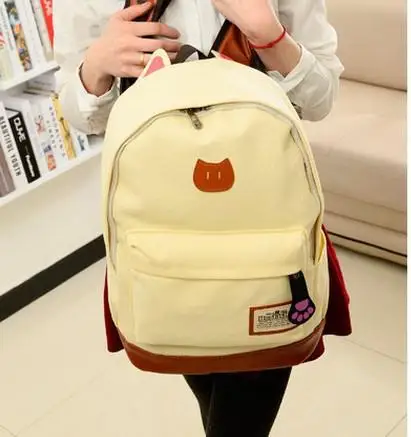 Coofit, холщовый рюкзак для женщин, девочек, ранец, школьные сумки, милый рюкзак, школьный рюкзак, Детские Мультяшные сумки с кошачьими ушками - Цвет: Picture Color