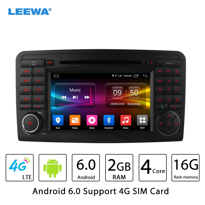 

LEEWA 7" Android 6.0 (64bit) 2G/16G/4G Quad Core Car DVD GPS Radio Head Unit For Mercedes Benz ML W164 ML300/ML350/ML450/ML500