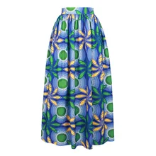 Макси юбка Женская высокая талия винтажная длинная юбка эластичная африканская цифровая печать тонкая женская плиссированная юбка дизайн