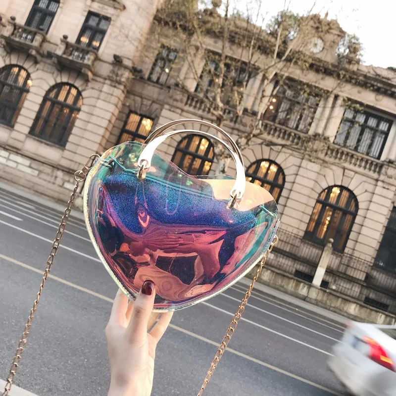 

Heart Bright Laser Jelly Bag Summer Beach Bags Mini Crossbody Chain Shoulder Bag Femal Handbag INS Popular 2018 Fashion New