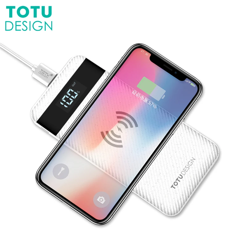 TOTU 10000mah QI Wireless Charger Power Bank For iPhone X 8 Plus LED Display Dual USB External Battery Powerbank For Samsung S8