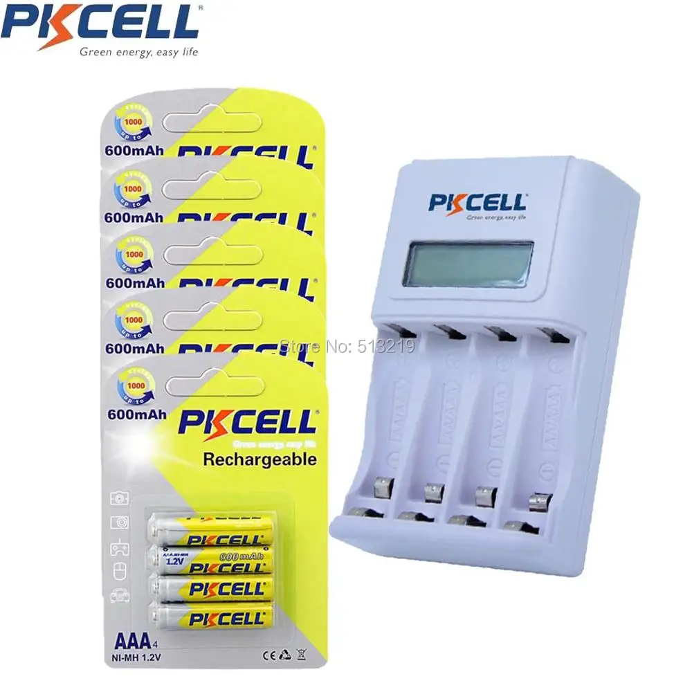 

20Pcs/5Card AAA Battery 600mAH Batteries and 4slot EU/US Plug Charger For 1 to 4Pcs AA/AAA NIMH/NICD Rechargeable Batteria
