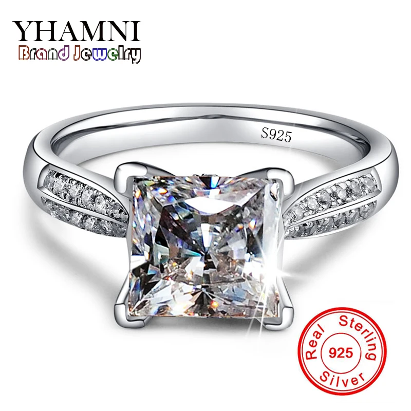 Yhamni роскошные 925 одноцветное Серебряные Кольца Set Цирконий CZ Diamant Свадебные Обручальные кольца для Для женщин Ювелирные украшения rr038