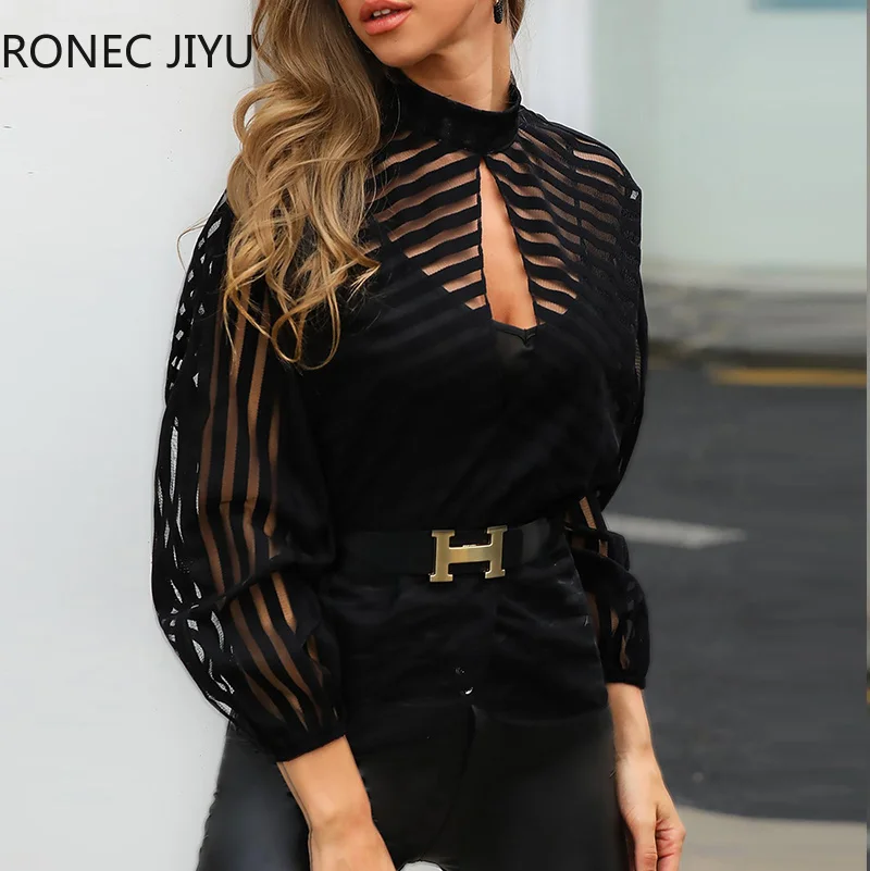 В полоску вырез &quotЗамочная скважина&quot сетки &quotзамочная Женская Мода Блузка| |