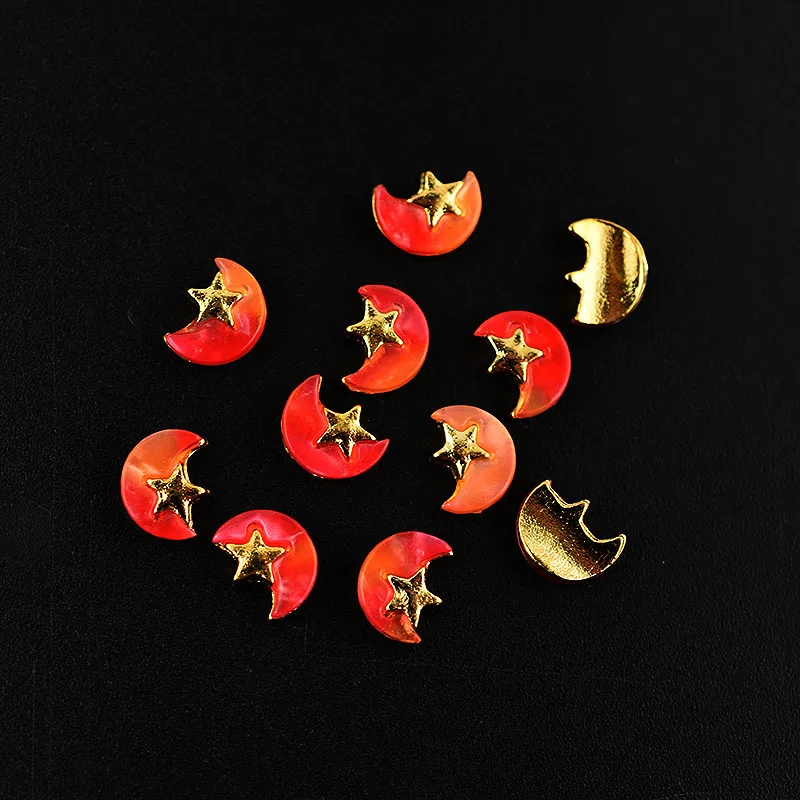 Arte do Unha Japonês Metal Decoração Lua Estrela Pedra Natural Âmbar Liga Brilhando Unha Charme Jóias Acessório Moda 50 Pçs 3d 3 Strass e decorações