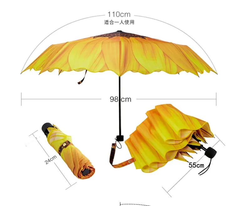 YADA Yellow 3D Sunflower Flower Folding Umbrella For Women UV Rainproof Umbrellas Sun Rainy Protection Parasol Umbrella YD199