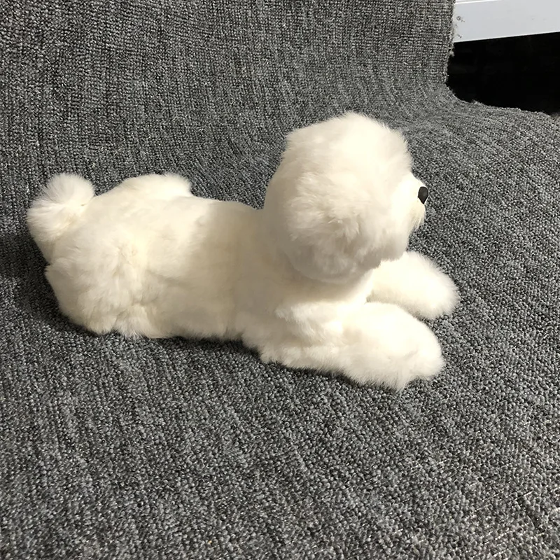 Пластиковая и меховая собака Bichon Frise жесткая модель большая 30x15 см белая реквизит