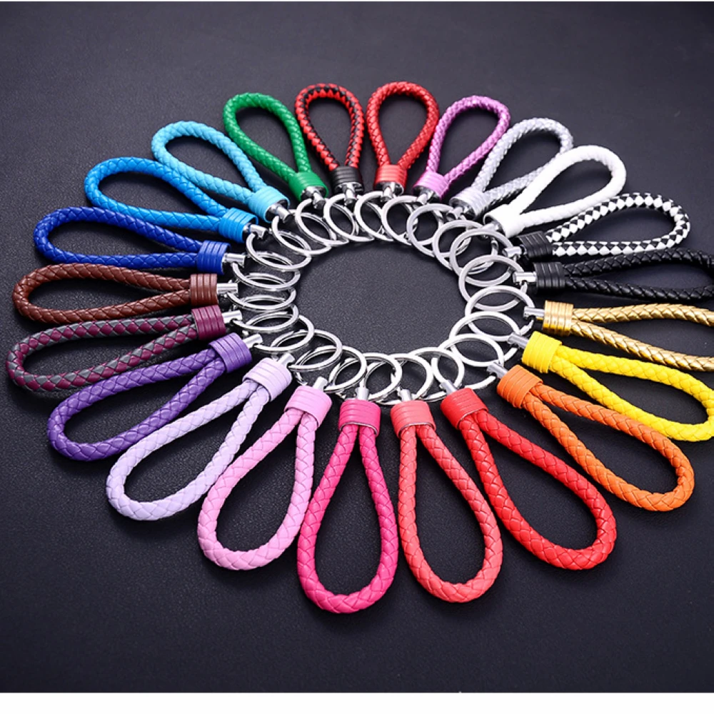 

K0001 Cheaper Unisex Braided Weave Leather Rope Chain Handmade Sliver Zinc Alloy Keychain Key Chain Car Key Ring
