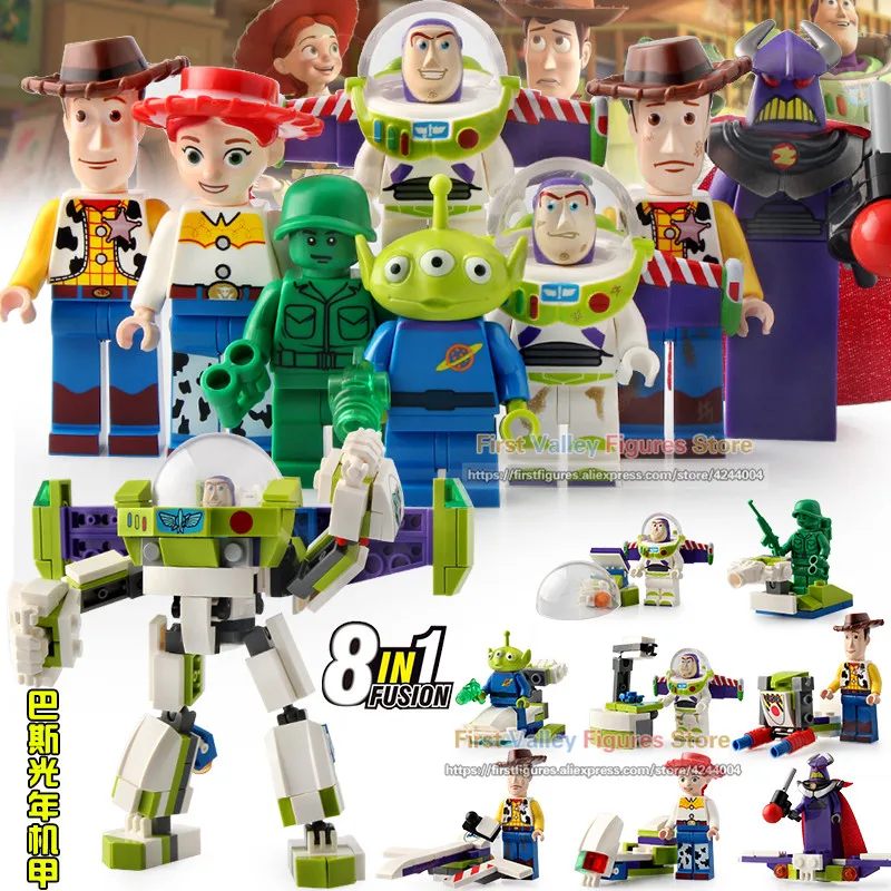 

8 IN 1 Toy Story Figures Stacking Alien Buzz Lightyear Woody Jessie Frigura Action Building Blocks Toys for Children Gift SY6699