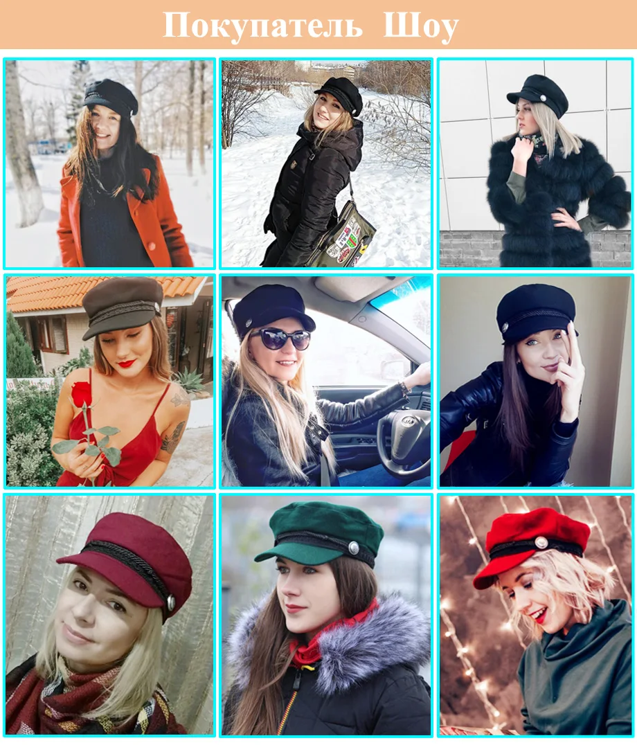 Women Baseball Cap Hats For Women Winter Octagonal Fashion French Wool Baker's Boy Hat Cap Female Black Streetwear Caps