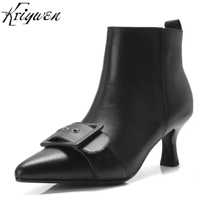 

Autumn Winter New Arrivals Women Fashion Shoes Thin High Heels Woman Buckle Brand Short Ankle Boots Elegant Lady Femmes Botas
