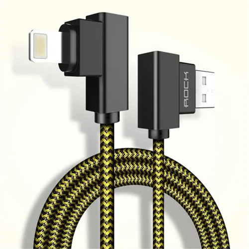 ROCK мобильный телефон USB кабель для передачи данных для iPhone X 8 7 6 5 плюс прямоугольный разъем(под углом 90 градусов), 2.1A быстро Зарядное устройство для синхронизации данных Шнур для iPad 2/3/4 Air Pro - Цвет: black Yellow