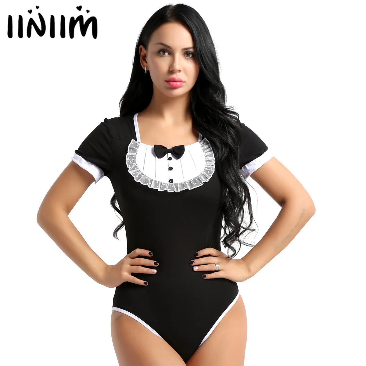 

iiniim Adult Baby Snap Crotch ABDL Costumes Sexy Clubwear Cotton One Piece Romper Jumpsuit Bodysuit Cosplay for Womens