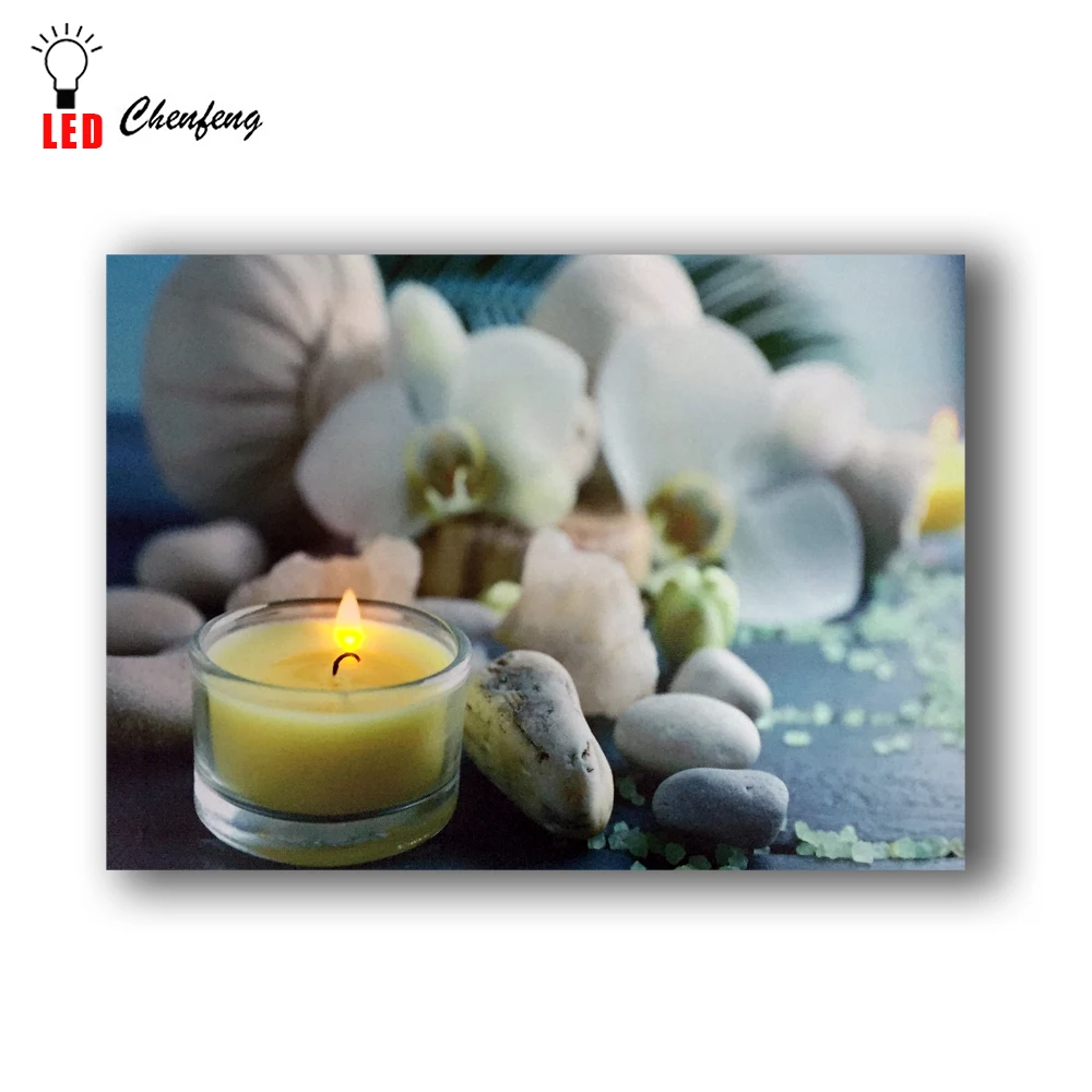 СВЕТОДИОДНЫЙ холст искусство расслабляющий спа дзен камни оздоровительные свечи цветы орхидеи настенный художественный светильник картина в рамке печать Декор