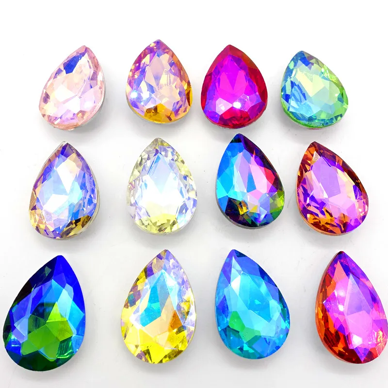 

Wholesale 7x10mm 10x14mm13x18mm18x25mm20x30mm AB colors lot Faceted Crystal Glass rhinestones Teardrop beads DIY