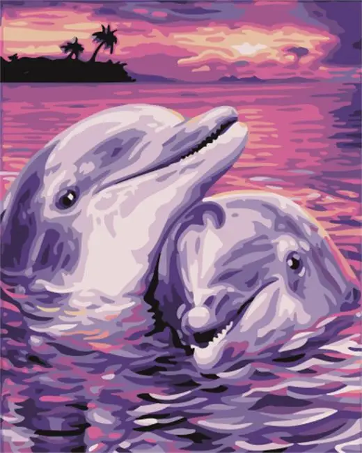 

DRAWJOY Dolphin Framed DIY Oil Paint DIY Painting By Numbers On Canvas Coloring By Numbers For Home Decor