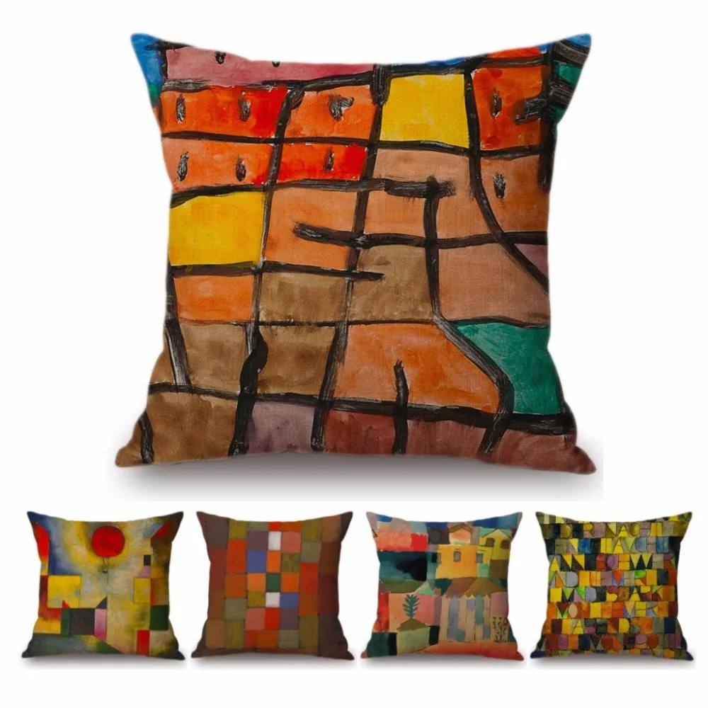18" Vintage Modern Art Oil Painting Decoration Throw Pillow Case For Gallery Colorful Cotton