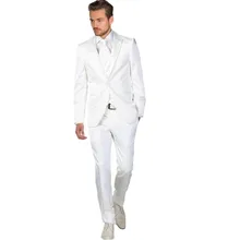 new white wedding men suits peaked lapel men tuxedos slim fit one button men suit for grooms jacket+pants+vest+tie