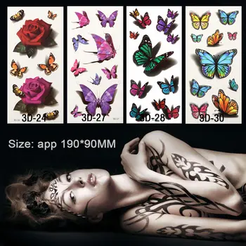 

10x Temporary Tattoos Styles 3D Colorful Flowers Rose Peony Waterproof Body Art DIY Stickers Glitter Metal Inspired Tatto Makeup