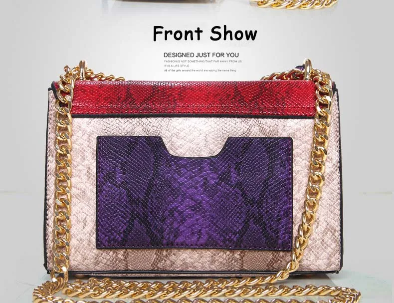 Women Colorful Snake Skin Print Flap Handbag (11)