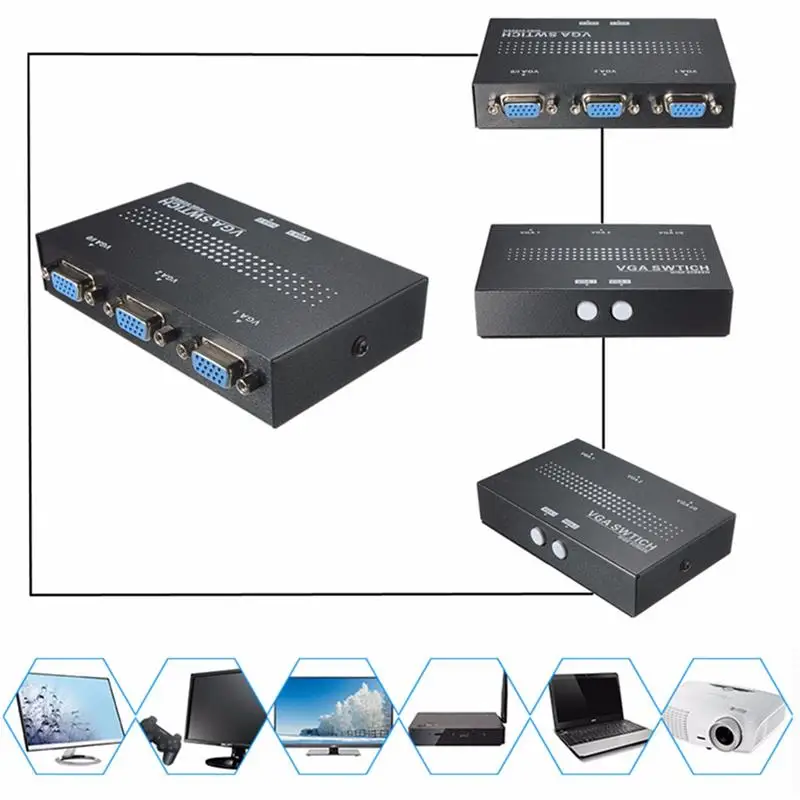 Универсальный 2 Порты и разъёмы док-станция USB 2,0 KVM SVGA VGA распределительной коробки монитор адаптер подключается принтер Intelli клавиатура Мышь обмена HC