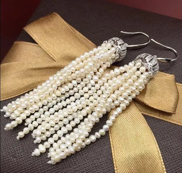 Beautiful White Cream Small Crown Tassel Pearl Earrings Hook | Украшения и аксессуары