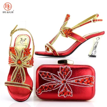 

High Quality African Woman Shoes And Bag Set Latest Red Color Italian Shoes And Bags To Match Set Party On Stock Wedding Shoes
