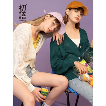 

Toyouth 2019 Spring Women Sweater V Neck Hollow Out Solid Color Long Sleeve Sweater New Arrival Female Cardigans