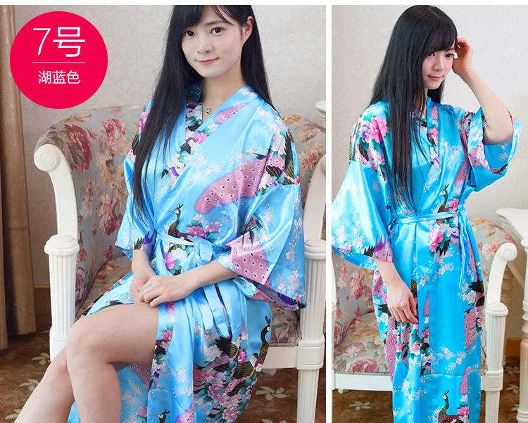 Плюс размеры Модные женские летние пикантные кимоно длинный халат для ванной синий район юката Ночная рубашка Pijama Mujer Mds010