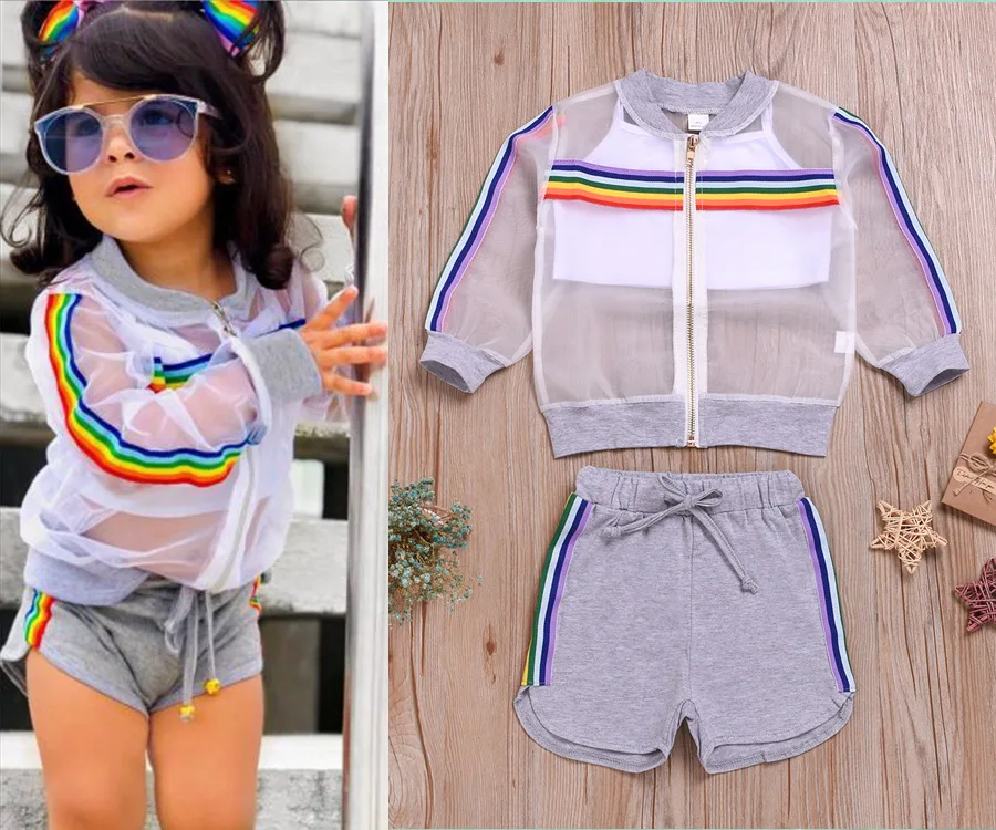 3Pcs Toddler Girl Clothes 2019 Summer Kid Rainbow Sun Protection Clothing Vest Shorts Children Set Outfits Sports Suit For Girls (1)
