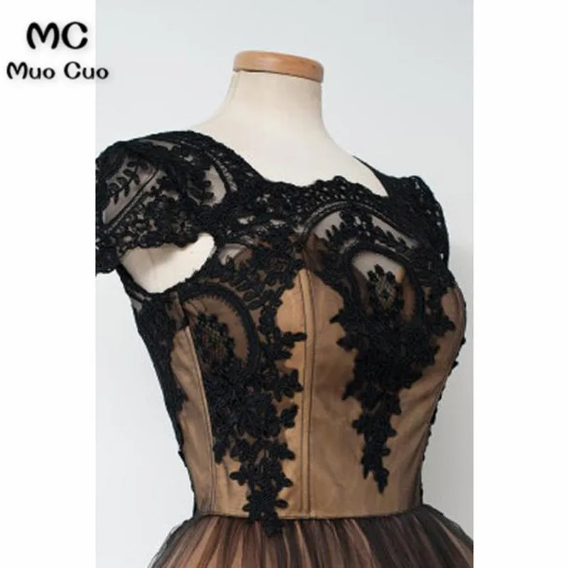 Knee-Length Square Cap Sleeves Ball Gown Homecoming Dress With Lace5