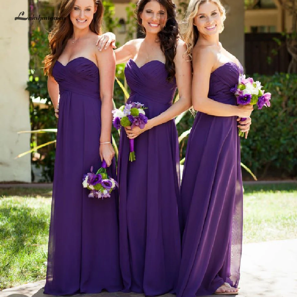 

Lakshmigown Sweetheart Purple Bridesmaid Dresses Chiffon Long Elegant Women Wedding Dress Guest Plus Size Vestido Madrinha 2019