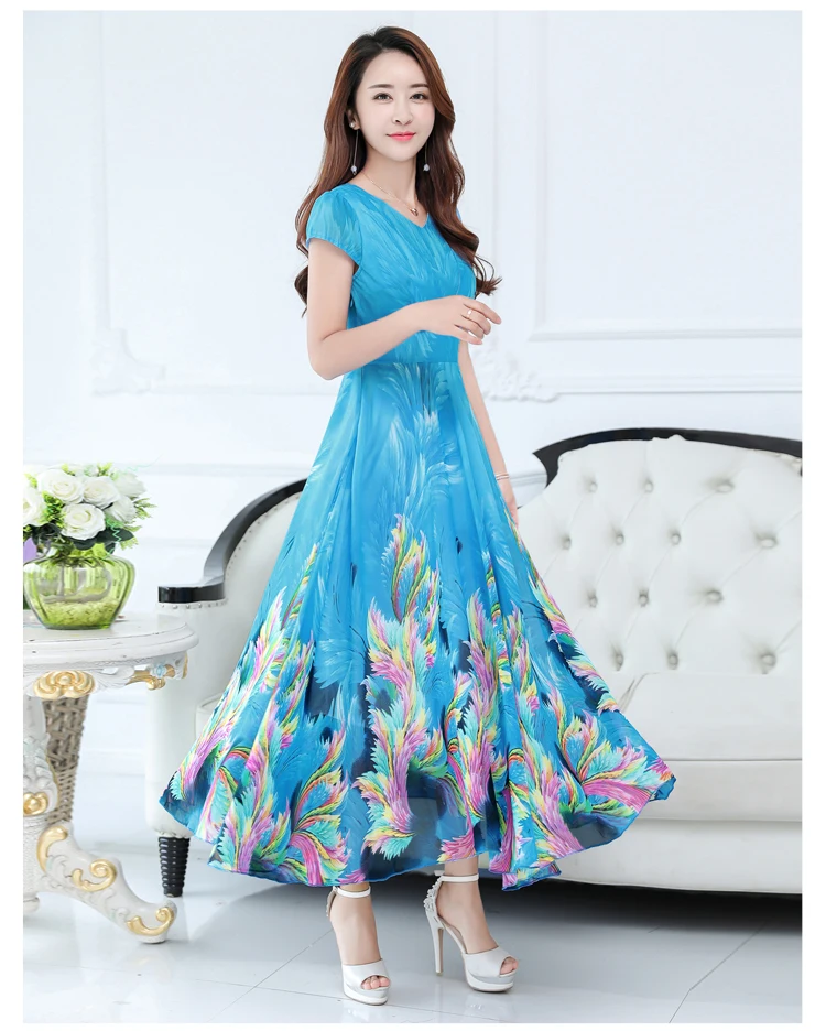 Новое летнее платье женское Модное шифоновое вечернее платье с принтом элегантное модное тонкое длинное пляжное платье макси для женщин Vestidos 1180