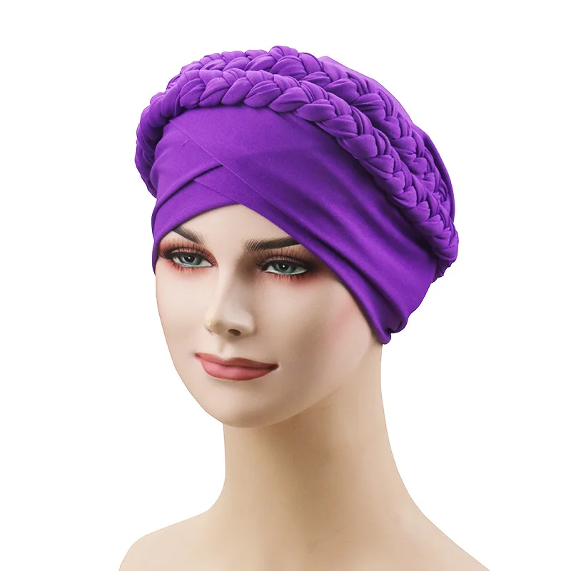 Мусульманские женщины Твист коса Шелковый Тюрбан шляпа шарф Рак шапка Хемо шапочка для химиотерапии хиджаб головные уборы головной убор аксессуары для волос - Цвет: Purple