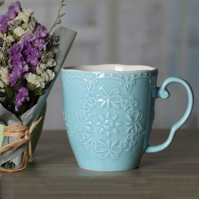 

Fresh Relief Ladylike Ceramic Mug Elegant Embossed Coffee Mug Ceramic Milk Mug Office Meeting Tea Mug