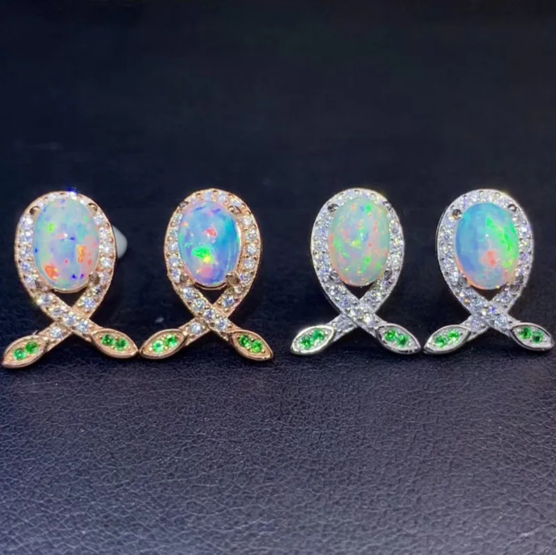 Натуральный белый опал серьги-гвоздики 0.5ct* 2шт драгоценный камень 925 стерлингового серебра ювелирные украшения# S962709