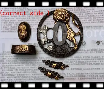 

Tiger Design A Set of Copper Sword Accessories for Japanese Samurai Sword Katana Tsuba Menuki Fuchi Kashira Fittings