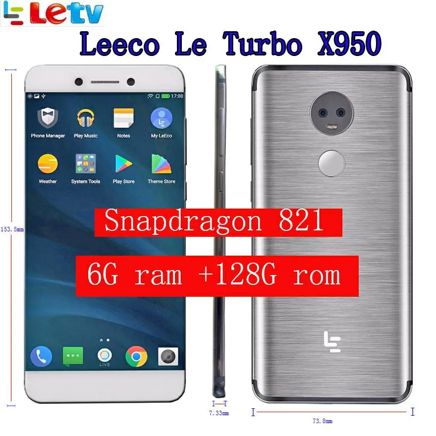 Оригинальный Letv LeEco 6G ram 128G Rom X950 FDD 4G сотовый телефон 5 дюймов Snapdragon 821 13MP 2 камера Dolby