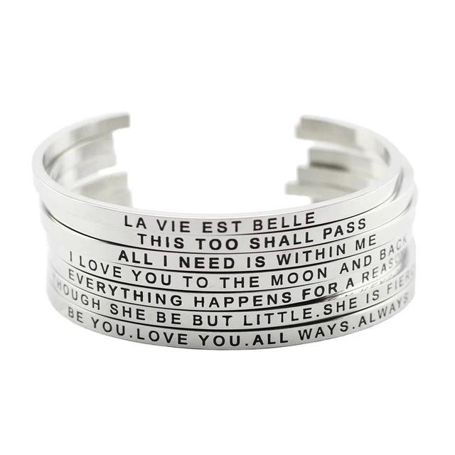 High Quality 316l Stainless Steel Bangle Positive Inspirational High Quality 316l Stainless Steel Bangle Positive Inspirational Quote Cuff Bracelets Mantra Bangles For Women