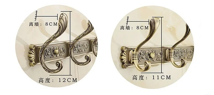 1 шт., 4-8 крючков, Европейский ретро настенный крючок, металлическая бронзовая стойка для хранения, крючок для шляпы, крючок для подвешивания, вешалка для пальто, крючок для кухни/ванной комнаты